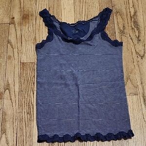 Calvin Klein Striped Tank Top with Lace Trim